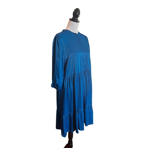 NWT Johnny Was Tiered Mandarin Collar Dress Long Sleeve Blue Large - Picture 4 of 8